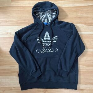 Adidas Men's Black Trefoil Hooded Sweatshirt with Tie-Dye Logo